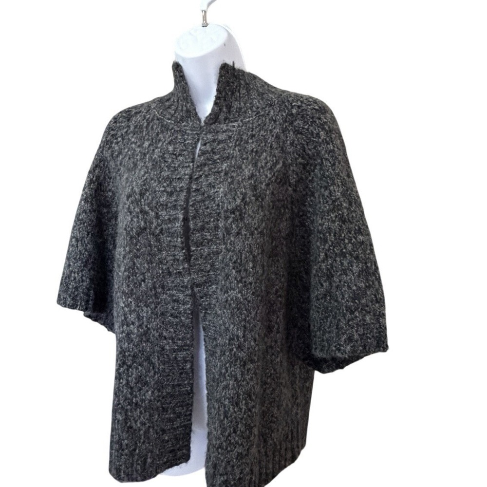 Knit Poncho Cape Cardigan Sweater Hook & Eye Closure Charcoal XL Wool/Alpaca‎ - Picture 2 of 8